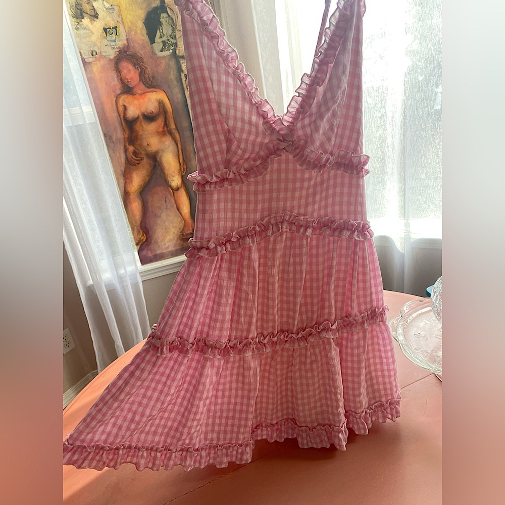 Size Small DollsKill Pink Gingham Dress🌷